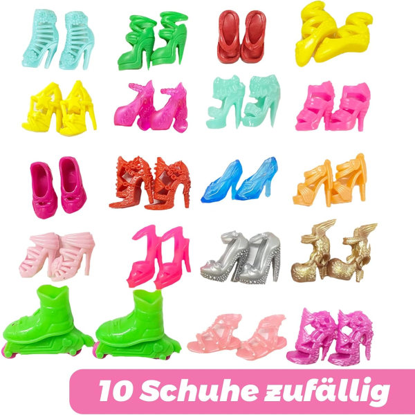 49 stycken Barbiekläder, 11 kläder + 20 par skor + 18 slumpmässiga accessoarer