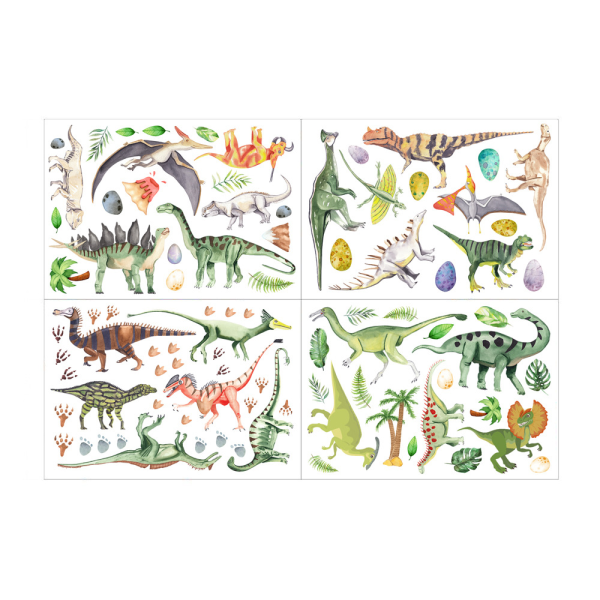 4 arkkia koristeellinen seinätarra, 21x30 cm sarjakuva-dinosaurustarra