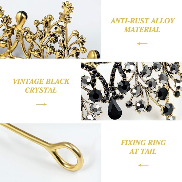 Krona Retro Gotisk Rhinestone Prinsesskrona Svart Barock Kristall