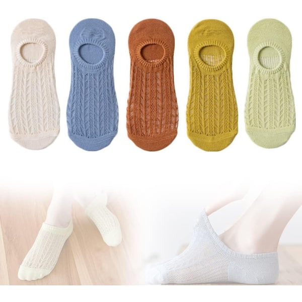 Par (5 farver) Lave sokker til kvinder, skridsikker usynlig liner, Bre