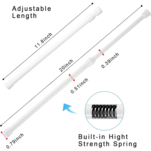 Sæt med 6 (hvid, 30,5 til 50,8 cm) spændestænger til vinduer,