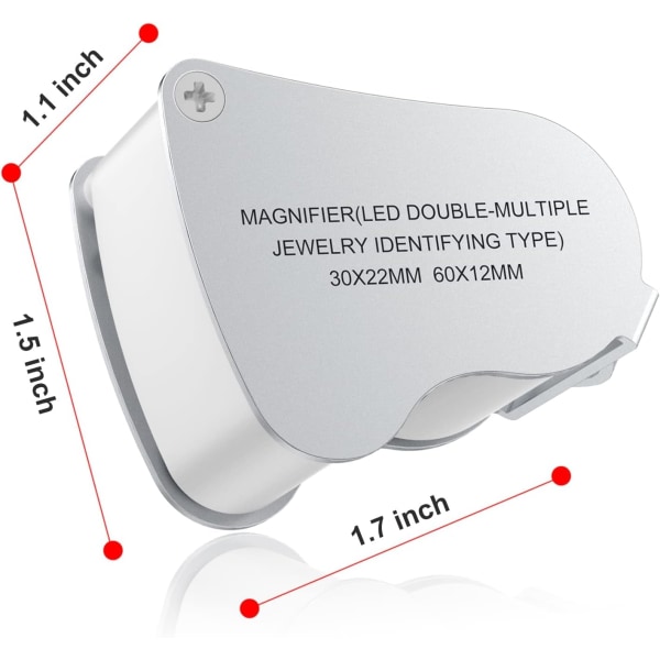 30x60 mm juvelerarförstoringsglas, LED-upplyst klockförstoringsglas,