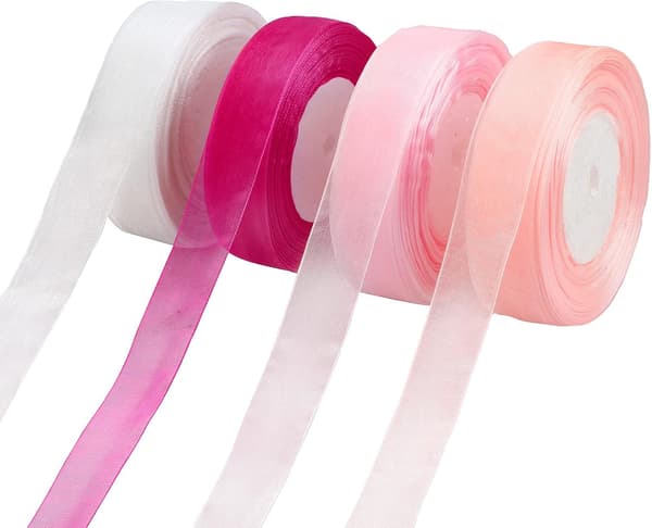 4 ruller med gjennomsiktig chiffon gavebånd, egnet for Valentin