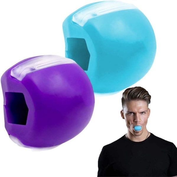 2 hage træningsbolde (blå og lilla), nakke og ansigt tygge på
