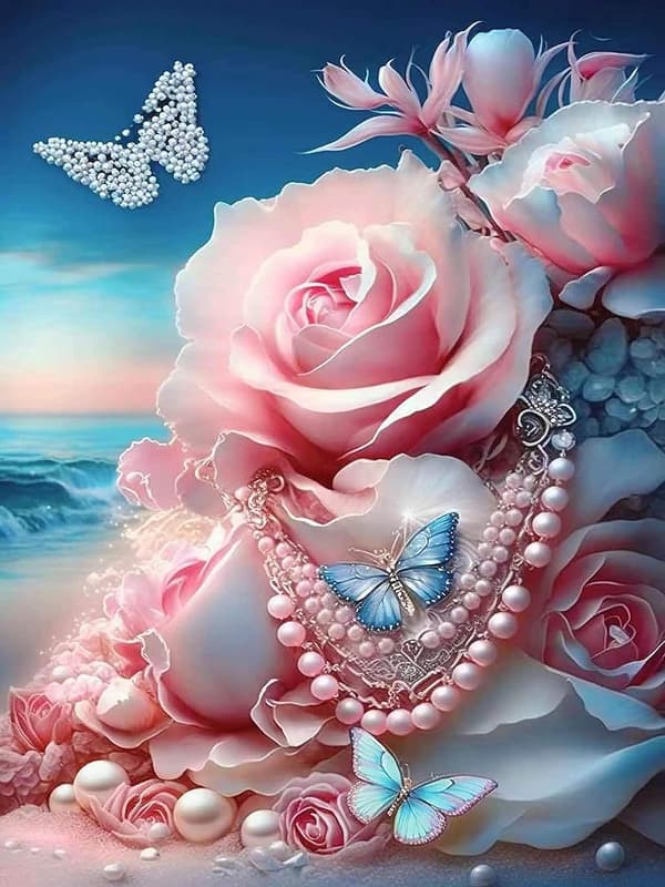 (Blomster lys rosa, 30X40CM) 5D diamantkunstmalingssett, DIY co