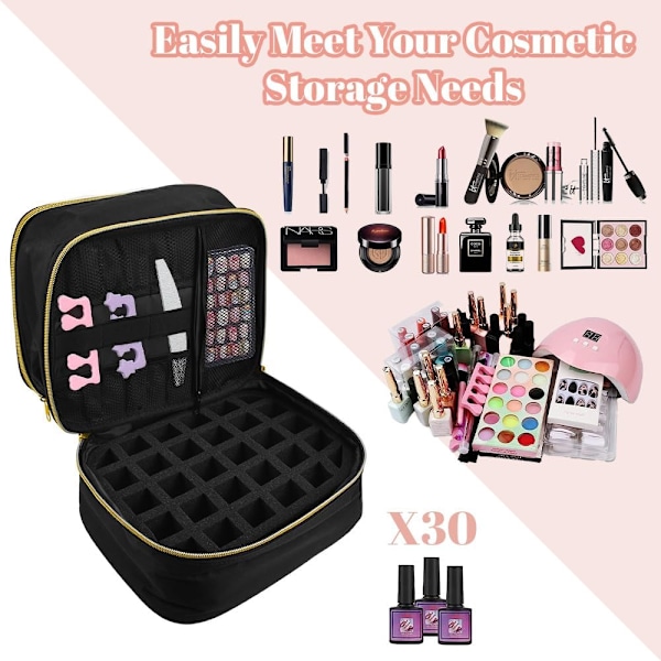Nagellack Organizer Väska (Svart), Nagellack Förvaring Rymmer 30 Flaskor (0,5 fl.oz) Nagellampa Nagellack Bärväska
