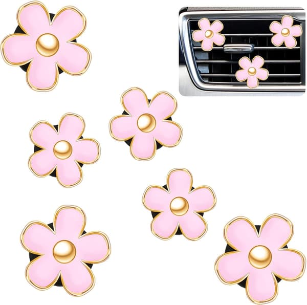 (Pink, 3cm, 3.3cm) 6 stk. Daisy Blomst Luftventil Clips Luftfrisker Luftventil Clips Bil Aircondition Clips Pen