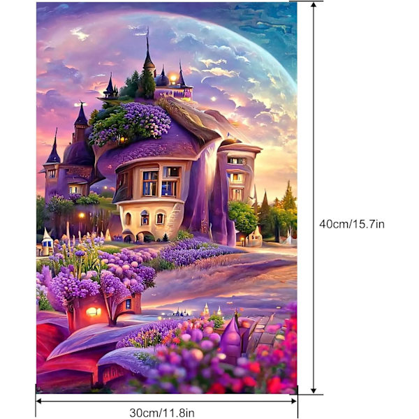 30x40cm (Lavendelslott) Diamantmålning, 5D DIY Diamantkonst Pa