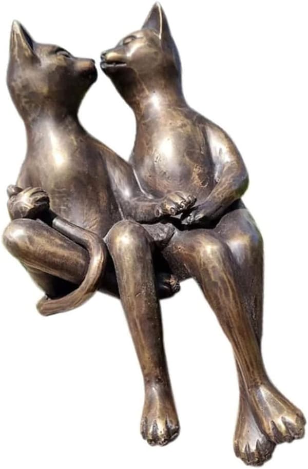 Cat Encounters Harpiks Resin Skulptur - Søde Katte Siddende Side om Side