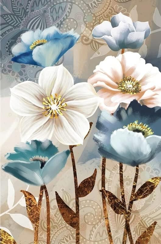(30 × 40 cm, Blomst O) DIY Diamantmaling, Blomster 5d Diamantmaling