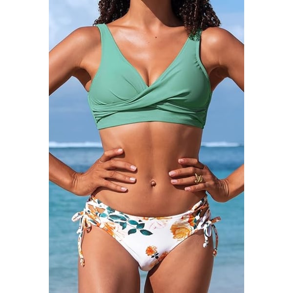 Ruched Twist Bikini Set för kvinnor med print med snörning Bikini Set 2