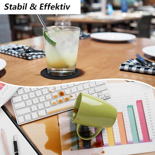 12 stk. Silikone Brikker med Holder - Brikker til Glas - Rundt Brik Design - Anti Slip - Varmebestandig - Sort