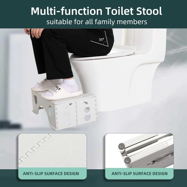 Vikbar toalettpall - Grå - Fysisk badrumspall för vuxna
