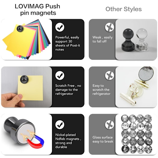 12 st Kylskåpsmagneter, Kylmagneter, Starka Vittavlamagneter, Magnetiska Push Pins, Starka Metallmagneter för Kyl, Vita