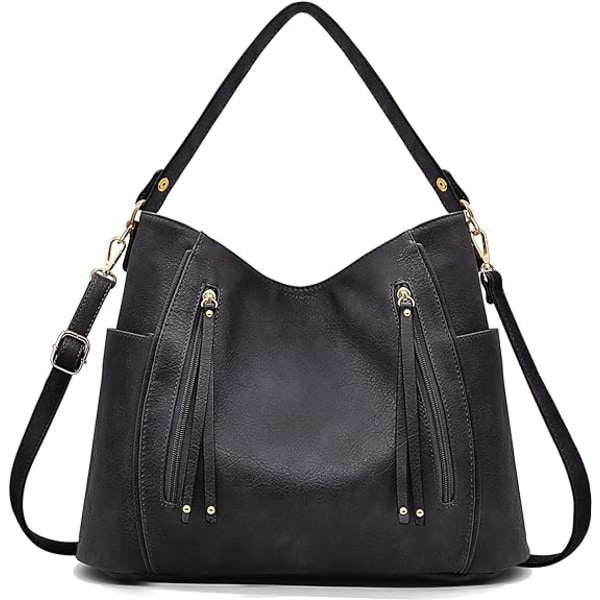 Damväskor - Svart, Stor Läder Crossbody Väska, Axelväska