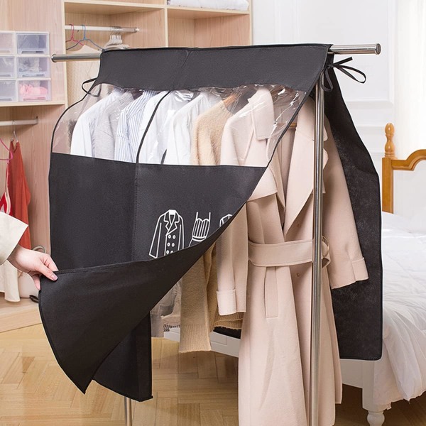 (Musta)Pyykkien päällinen, 90 x 110 cm Pestävä pölytiivis cover Vaatteiden cover, universal cover vaatehyllylle