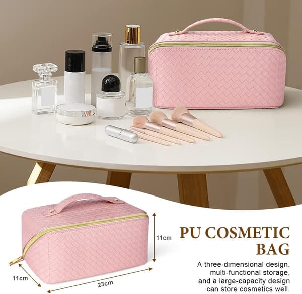 Stor Rejse Kosmetik Taske (Pink) til Kvinder Piger, PU Læder