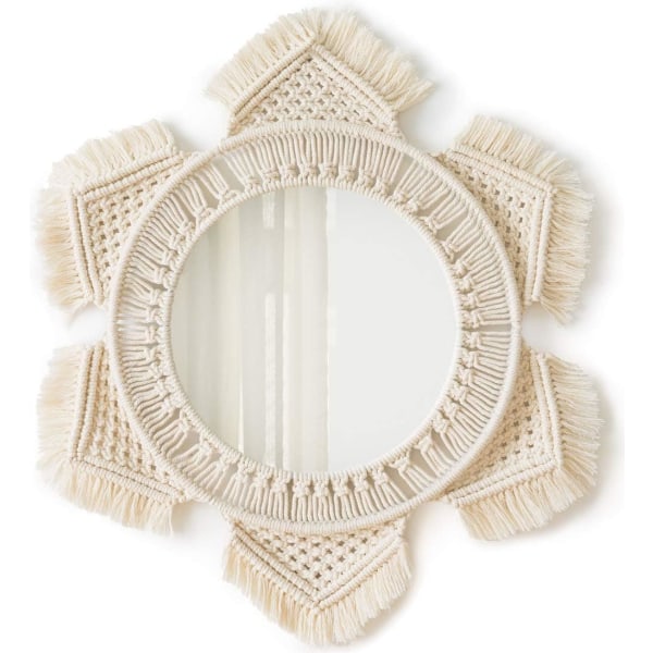 Hängande väggspegel med Macrame frans Rund Boho Mirror Art Dec