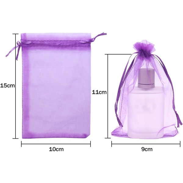 Lila 100 st 10 x 15 cm Organza Presentpåsar med dragsko, Smyckespåsar, Perfekt för Smyckesgåvor, Godis Bröllop