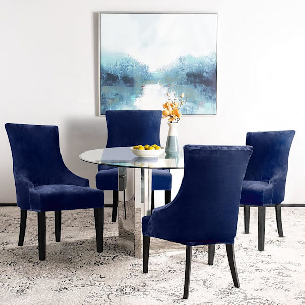 1-delars Set, Mjuk Stretchbar Marinblå Wingback Stolsöverdrag - Återanvändbar