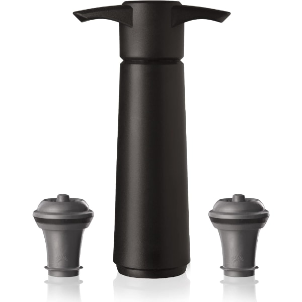 Black wine pump with 2 red wine cork stoppers