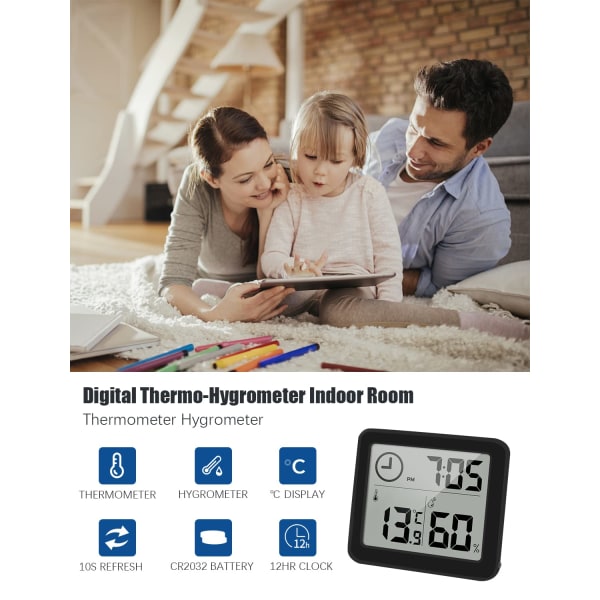 Digital Termometer/Hygrometer Stor 3.2” LCD-Skärm Inomhus Rum