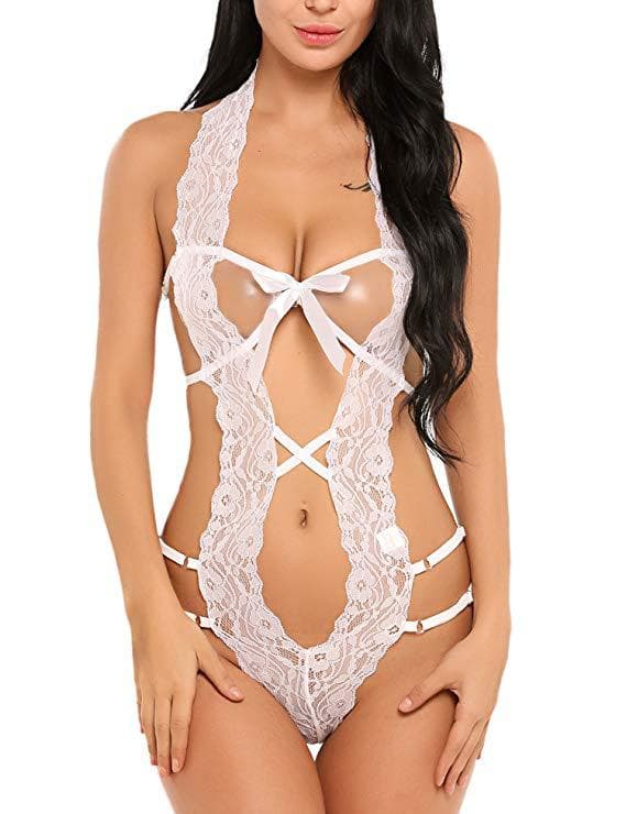 1 stk dyp V-hals halter-undertøy teddy one piece