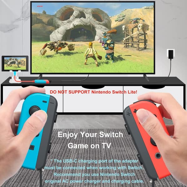 Bærbar Switch Dock til Nintendo Switch HDMI Adapter (Rød og Blå), Rejse Dock 3-I-1 Switch Docking Station Switch USB C til HDMI