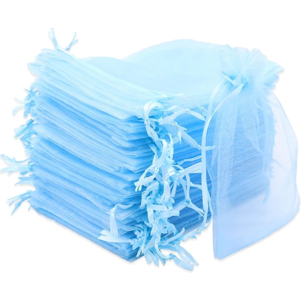 100 STK 10x15 cm Organza taske (blå), Organza tasker, smykkeindpakning