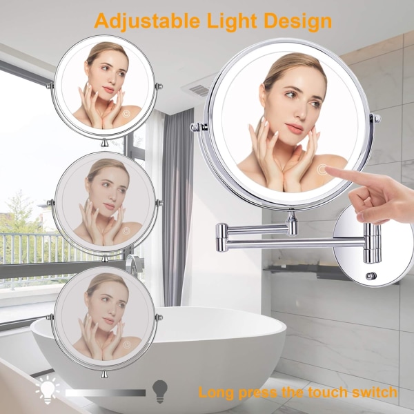 8 tommer LED vægmonteret makeup spejle belyst forstørrelsesmir