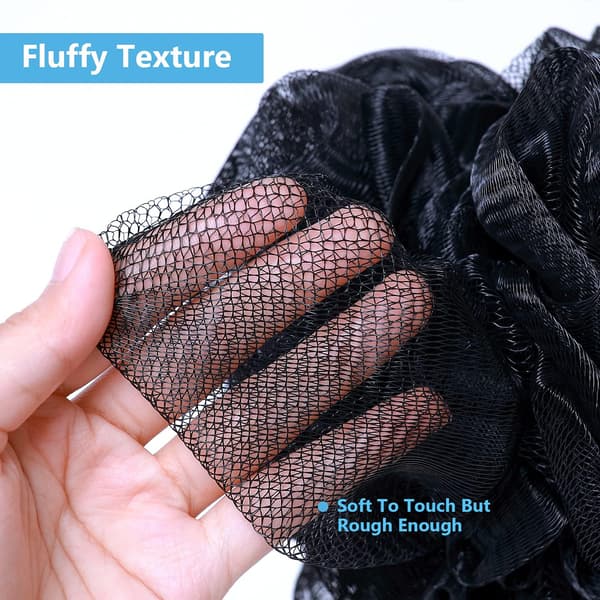 Sæt med 4 (Sort) Bade Loofah Stor 50g Badesvamp Kropsskrubber Mesh Pouf til Mænd og Kvinder