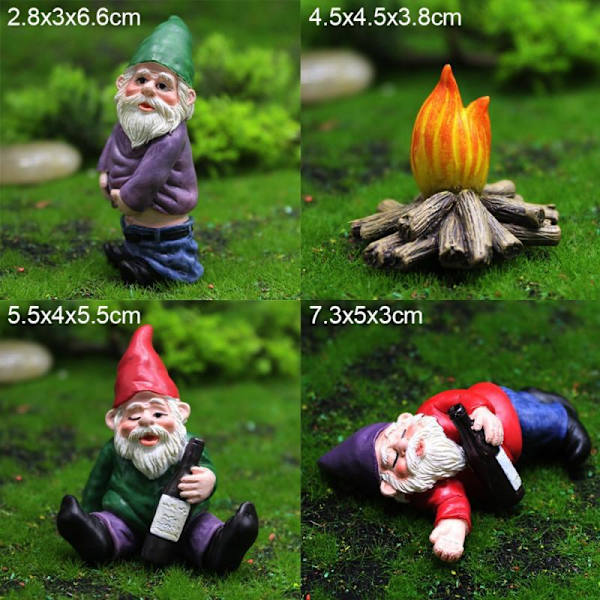 Miniatyrträdgårdstomtar Ornament Utomhus, Resin Elf Staty, Rolig F