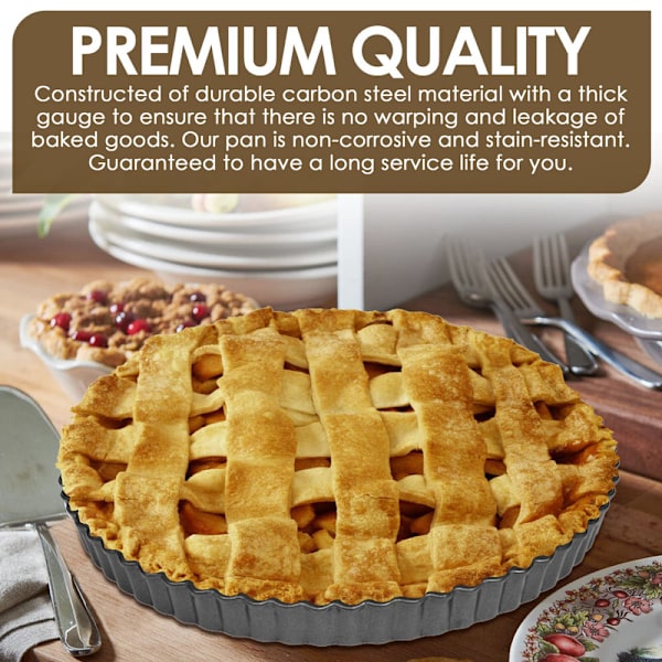 Tarteform, 9 tommer karbonstål Quiche med avtakbar bunn, Non-Stick, Riflet, 9,5 tommer øvre diameter, 9 tommer nedre diameter, Svart