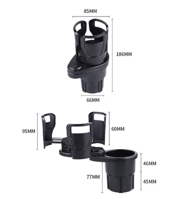 Svart Universal Bil Dobbel Koppholder Justerbar Koppstativ, 2 I 1 Multifunksjonell Bilkoppholder