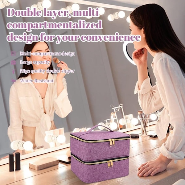 Neglelak Organizer Taske (Lilla), Neglelak Opbevaring Rummer 30 Flasker (15 ml) Neglelampe Neglelak Bæretaske