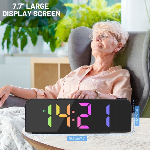 (Svart) LED-projektor väckarklocka, digital klocka, väckarklocka med