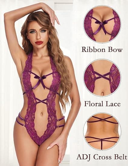 1 stk dyp V-hals halter-undertøy teddy one piece