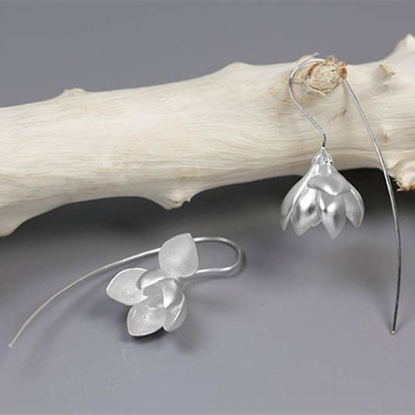 S925 Sterling Silver Örhängen Elegant Natural Magnolia Flower Ear