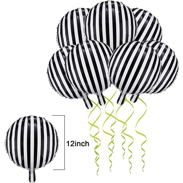 12st svart och vit randiga ballonger Folieballonger Folie Helium