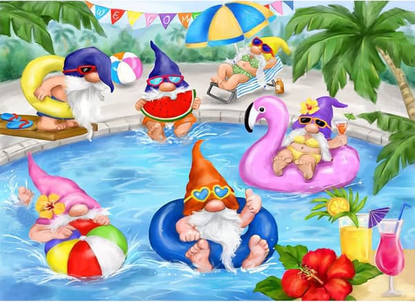30x40cm, Gnome Pool Party Diamantmaleri Kit 5d diamantmalt