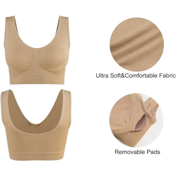 Träningstopp för kvinnor, sömlös sport-yoga-bh, storlek M/L, beige * 3 st