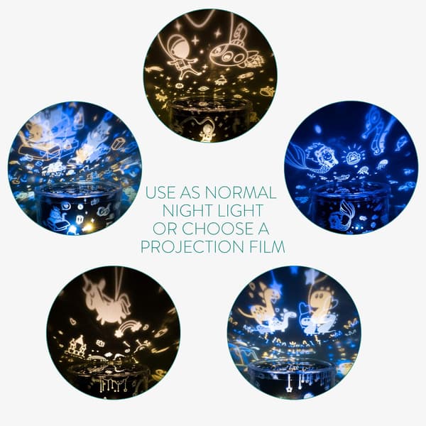 LED-projektor nattlys for baby, oppladbart med 5 projeksjonsmoduser