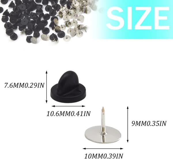 (100 stk) Tomme slipsnåler med PVC-gummi bakside