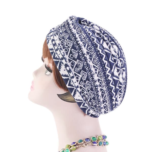 (Blå) Chemo Hodeplagg Hodeinnpakning Skjerf Beanie Lue Kvinner Stretch Knute Front Turban