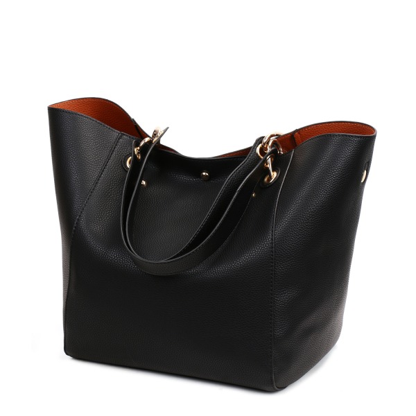 Dame læder håndtaske skuldertaske-sort, stor kapacitet Casual