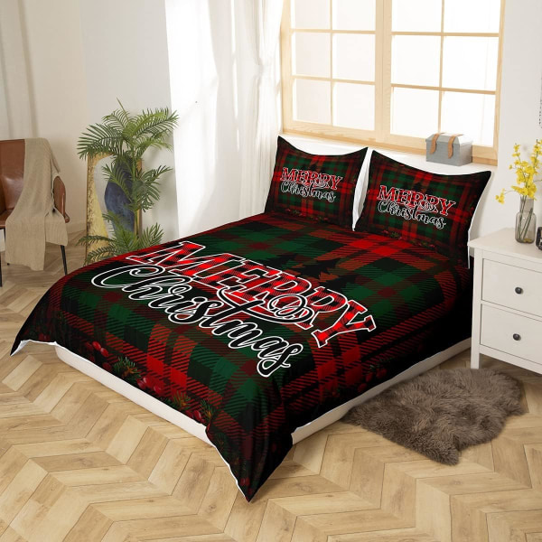 (3-pack) Merry Christmas Sängkläder Set för King Size, röd och grön
