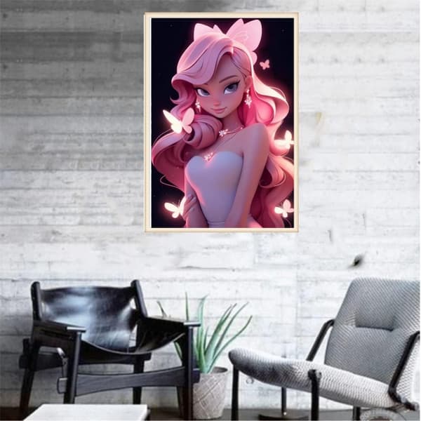 (Prinsesse Rosa Sommerfugl, 30X40CM) 5D DIY Diamantkunstmaleri Se