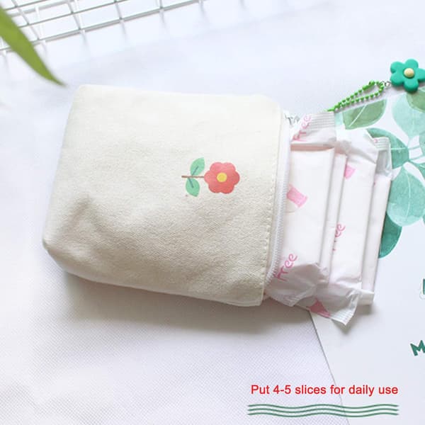 Oppbevaringspose for bind, menstruasjonskoppveske, blomst, bærbar S