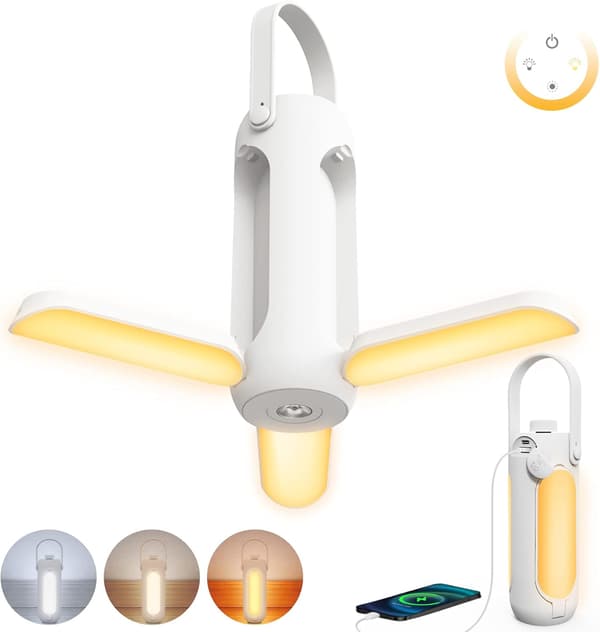Oppladbar sammenleggbar campinglykt (hvit), 10000mAh LED camping