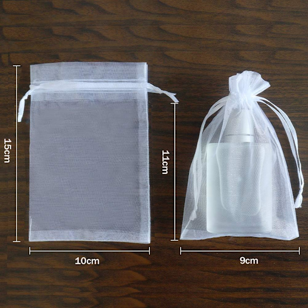 Vita 100 st 10 x 15 cm Organza presentpåsar med dragsko, smyckespåsar, perfekta för smyckesgåvor, godisbröllop